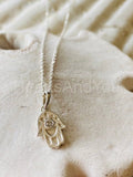 0.3ct Round Cut Moissanite Hamsa Hand of God Pendant Chain 14k White Gold Plated