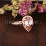 1ct Pear Cut Simulated Peach Morganite Halo Engagement Ring 14k Rose Gold Plated