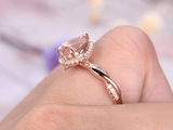 2ct Pear Peach Morganite Engagement Ring Halo Twist Infinity 14k Rose Gold Over