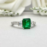 2.2ct Green Emerald Cut Solitaire with Accent Engagement Ring 14k WhiteGold Over