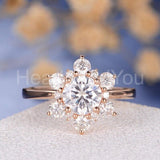 2.1ct Round Cut Moissanite Flower Snowflake Cluster Ring 14k White Gold Plated