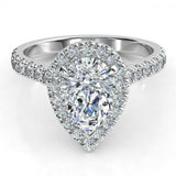 3ct Pear Cut Diamond Halo Solitaire Unique Engagement Ring 14k White Gold Finish