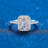 2.1ct Radiant Cut Simulated Diamond Halo Engagement Ring 14k White Gold Plated
