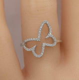 1.5ct Round Cut Diamond Butterfly Design Statement Ring 14k White Gold Finish