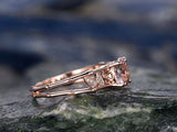 1.5Ct Round Cut Peach Morganite Bamboo Leaf Engagement Ring 14K Rose Gold Finish