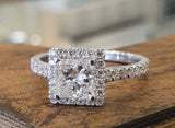 2.2ct Engagement Ring Princess Cut Diamond Round Accent Halo 14k White Gold Over