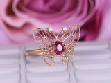 1ct Oval Cut Pink Ruby Engagement Ring Unique Butterfly Design 14k RoseGold Over