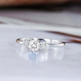 1ct Round Cut Diamond Engagement Ring Minimalist Petite 14k White Gold Finish