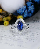 2ct Pear Cut Blue Sapphire Engagement Ring 14k White Gold Finish Stackable Split