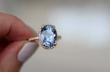 2.1ct Engagement Ring Oval Cut Blue Tanzanite Diamond Halo 14k Rose Gold Finish