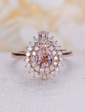2ct Pear Cut Peach Morganite Engagement Ring Dual Halo Diamond 14k RoseGold Over