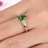 2ct Oval Cut Green Emerald Engagement Ring Diamond Accent 14k Yellow Gold Finish
