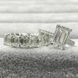 8Ct Emerald Diamond Bridal Set Solitaire Ring Eternity Band 14K White Gold Over