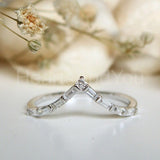 0.4ct Baguette Simulated Diamond Crown Curved Wedding Band 14K White Gold Plated