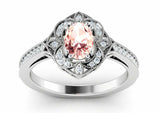 2ct Oval Cut Peach Morganite Engagement Ring Milgrain Halo 14k White Gold Finish