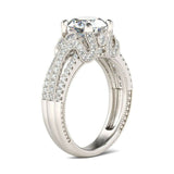 4Ct Round Cut Diamond 3 Row Shank Vintage Solitaire Ring 14K White Gold Finish