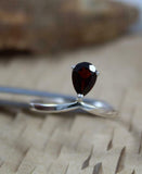 0.6ct Engagement Ring Pear Cut Red Garnet Solitaire Women 14k White Gold Finish