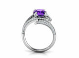 2.5ct Cushion Cut Purple Amethyst Open Cocktail Bypass Ring 14k WhiteGold Finish