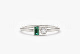 0.2ct Baguette Cut Simulated Green Emerald Minimalist Ring 14k YellowGold Plated