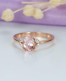 1.2ct Oval Cut Morganite Engagement Ring Diamond Leaf Accent 14k Rose Gold Over