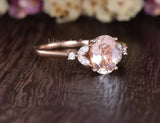 1ct Oval Cut Simulated Peach Morganite Floral Engagemet Ring 14k RoseGold Plated