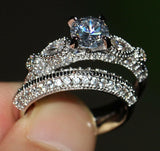 3ct Round Cut Diamond Engagement Ring 14k White Gold Finish Milgrain Bridal Set