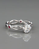 1Ct Round Cut Diamond Ruby Split Band Engagement Ring 14K White Gold Finish