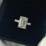 3.5Ct Emerald Cut Diamond Solitaire Ring 14K White Gold Finish with Round Accent