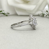 2.1ct Engagement Ring Oval Cut Diamond Sunburst Halo Design 14k WhiteGold Finish