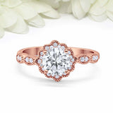 2ct Round Cut Diamond Engagement Ring Vintage Halo Art Deco 14k Rose Gold Finish