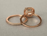 2.5ct Cushion Cut Peach Morganite Bridal Set Engagement Ring 14k Rose Gold Over