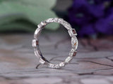 1ct Princess Cut Red Garnet Vintage Stackable Wedding Band 14k White Gold Finish