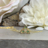 0.6ct Round Simulated Green Emerald Trinity Knot Celtic Pendant 14k Yellow Gold