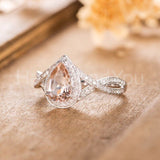 1ct Pear Cut Simulated Morganite Infinity Engagement Ring 14k White Gold Plated