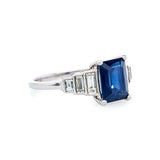 2ct Emerald Blue Sapphire Solitaire Step Baguette Accent Ring 14k WhiteGold Over