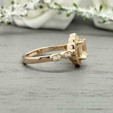 2ct Engagement Ring Oval Cut Peach Morganite Halo Milgrain 14k YellowGold Finish