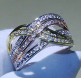 2ct Round Diamond Wedding Ring Band 14k Tricolor Gold Finish Infinity Eternity
