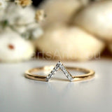 0.2ct Round Cut Moissanite V Shape Stackable Wedding Band 14K Yellow Gold Plated