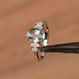 2.3ct Engagement Ring Oval Blue Aquamarine Stylish Art Deco 14k WhiteGold Finish