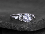 1.5ct Round Cut Diamond Engagement Ring Leaf Marquise Accent 14k White Gold Over
