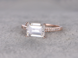 1ct Emerald Cut Diamond Engagement Ring Accents Solitaire 14k Rose Gold Finish