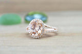 2.45ct Oval Cut Morganite Engagement Ring Halo Split Shank 14k Rose Gold Finish