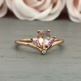 1ct Engagement Ring Pear Peach Morganite Curved Stackable 14k Yellow Gold Finish