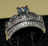 3ct Round Cut Diamond Engagement Ring 14k White Gold Finish Milgrain Bridal Set