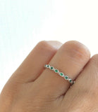 1Ct Round Cut Green Emerald Dainty Minimalist Wedding Band 14K White Gold Finish