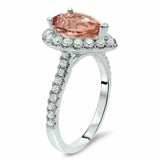 4.5ct Pear Cut Peach Morganite Halo Ring 14K White Gold Over with Round Accents
