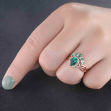 2.3ct Engagement Ring Pear Cut Emerald Crown Tiara Bridal Set 14k Rose Gold Over