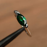 0.5ct Marquise Cut Green Emerald Solitaire Engagement Ring 14k White Gold Finish