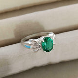 1.5ct Engagement Ring Oval Cut Green Emerald Partywear 14k White Gold Finish