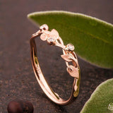 Floral Leaf Vine Engagement Ring 0.15ct Round Cut Diamond 14k Rose Gold Finish